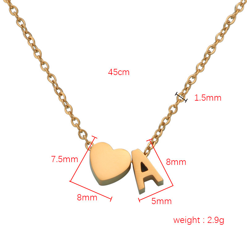 Classic Stainless Steel 18K Gold Heart 26 Initial Alphabet Letter Necklace For Women