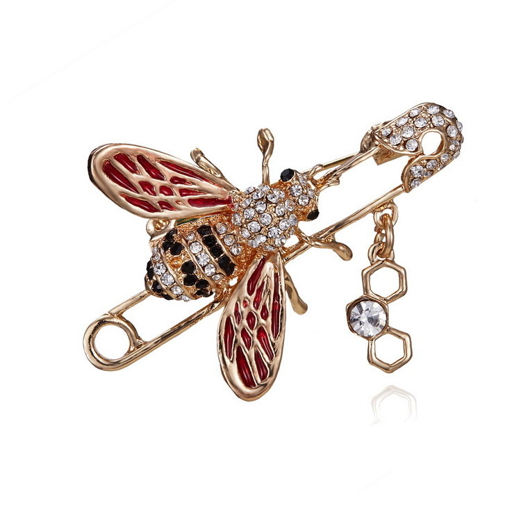 Elegant Women Crystal Alloy Brooch Jewelry Enamel Bee Safety Pin for Gift Gold Zinc Alloy 12 PCS 12 G Crystal, Rhinestone 