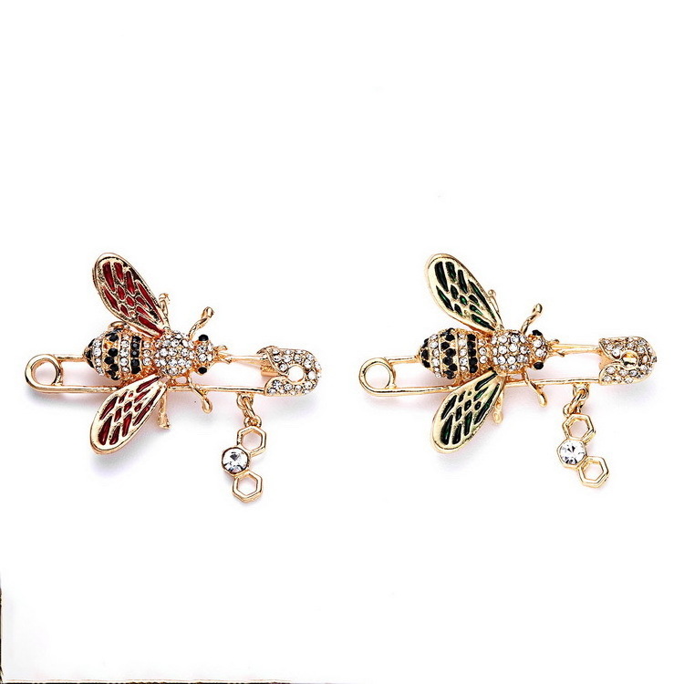 Elegant Women Crystal Alloy Brooch Jewelry Enamel Bee Safety Pin for Gift Gold Zinc Alloy 12 PCS 12 G Crystal, Rhinestone 