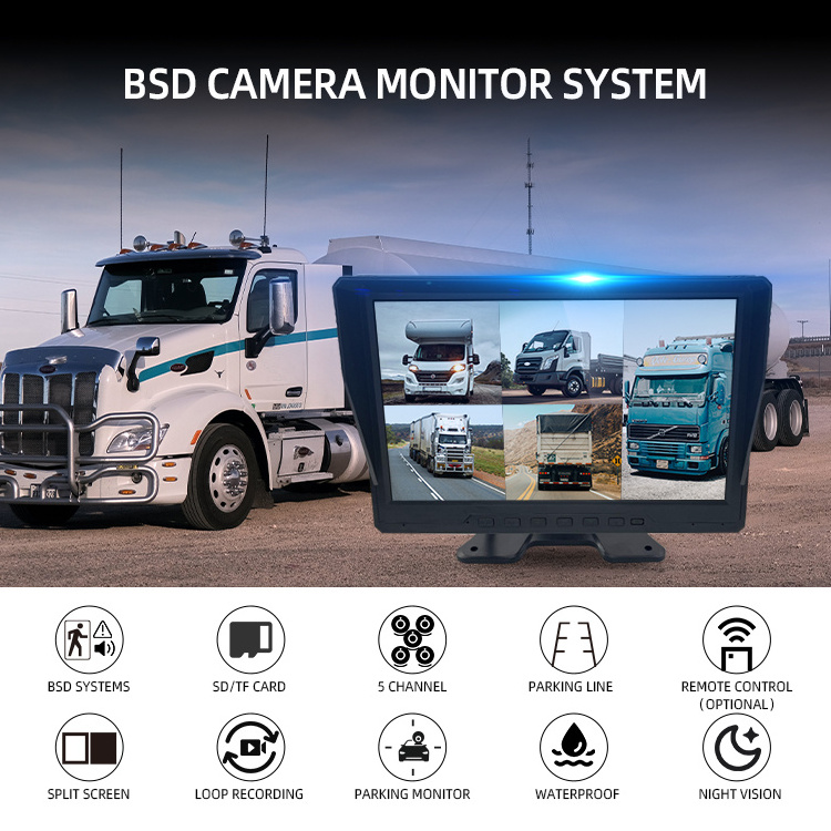 Wemaer 10 inch Truck Camera Monitor 15m Rear Cable BSD Blind Spot Pedestrian Detection Camera Monitor System For Truck