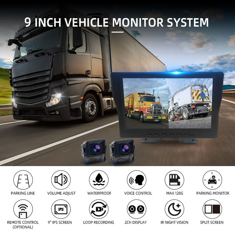 Wemaer 9.0 Inch IPS Bus Monitor 12V-24V Rear View Truck Reverse Vehicle Backup Camera System Kit For Back View Trailer Bus