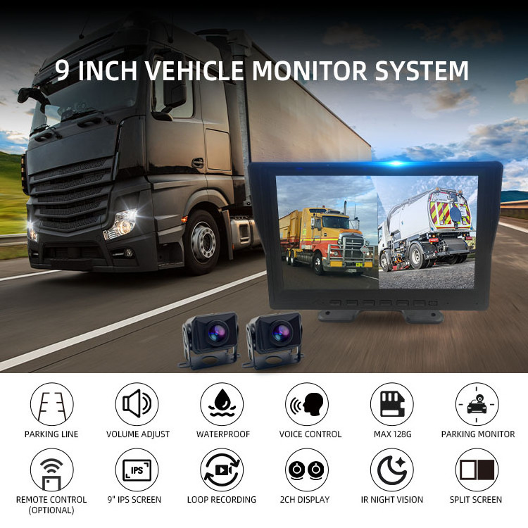 Wemaer 9.0 Inch IPS Bus Monitor 12V-24V Rear View Truck Reverse Vehicle Backup Camera System Kit For Back View Trailer Bus