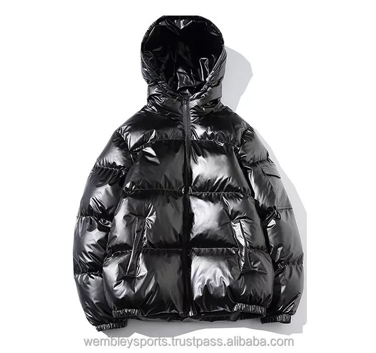 men black shiny bubble puffer Parka jackets Men's Thick  Puffer Jacket Winter Streetwear Cotton Padded Overcoat Coats