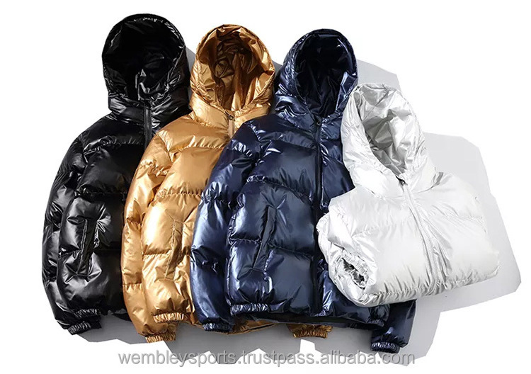 men black shiny bubble puffer Parka jackets Men's Thick  Puffer Jacket Winter Streetwear Cotton Padded Overcoat Coats