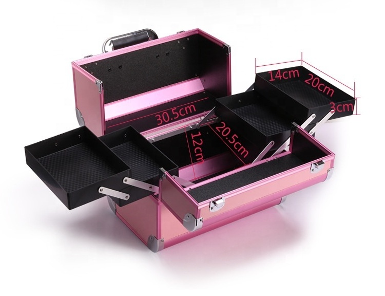 Aluminum Alloy  Makeup Train Case Cosmetic Box Portable Makeup Case Organizer 2 Trays Beauty Tattoo Nail Makeup Storage Case