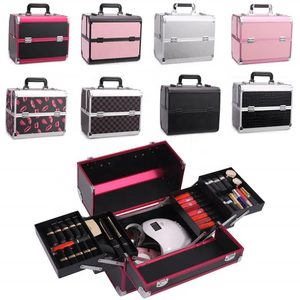 Aluminum Alloy  Makeup Train Case Cosmetic Box Portable Makeup Case Organizer 2 Trays Beauty Tattoo Nail Makeup Storage Case