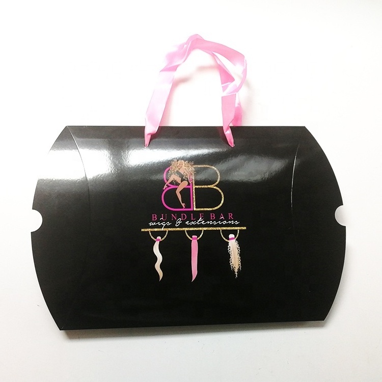 ZPT11-14 Hot pink logo custom design black pillow box hair extension packing 2-5 bundles hair box human hair packaging