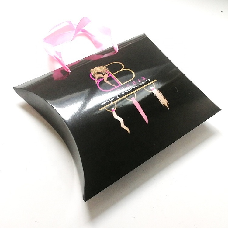 ZPT11-14 Hot pink logo custom design black pillow box hair extension packing 2-5 bundles hair box human hair packaging