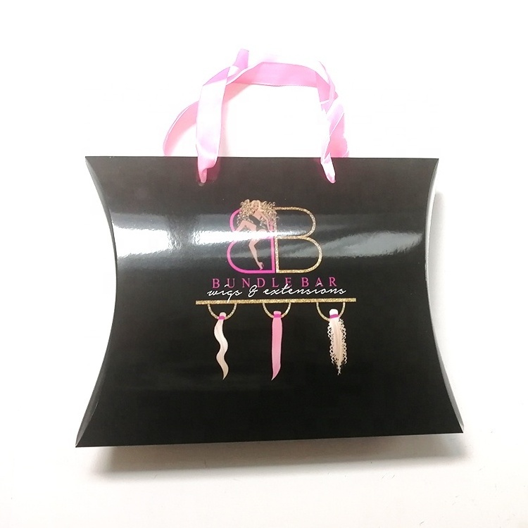 ZPT11-14 Hot pink logo custom design black pillow box hair extension packing 2-5 bundles hair box human hair packaging