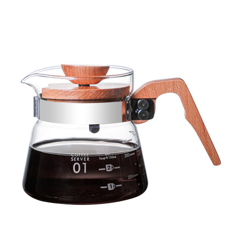 Hot Sale 400ml, 600ml Coffee Server Glass / Coffee Pot With Wooden Handle