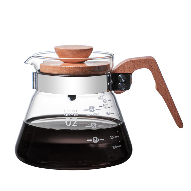 Hot Sale 400ml, 600ml Coffee Server Glass / Coffee Pot With Wooden Handle