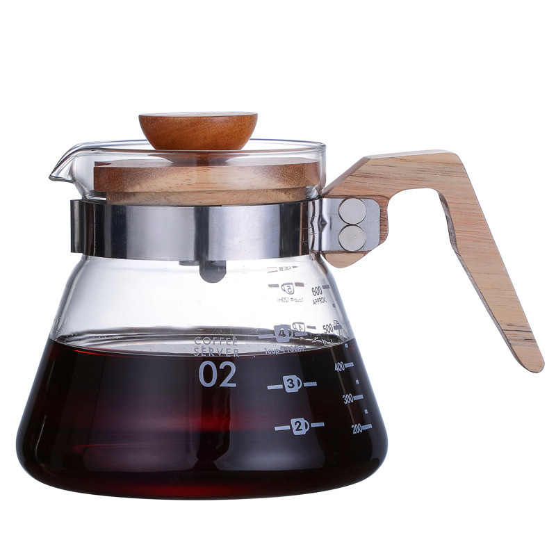 Hot Sale 400ml, 600ml Coffee Server Glass / Coffee Pot With Wooden Handle