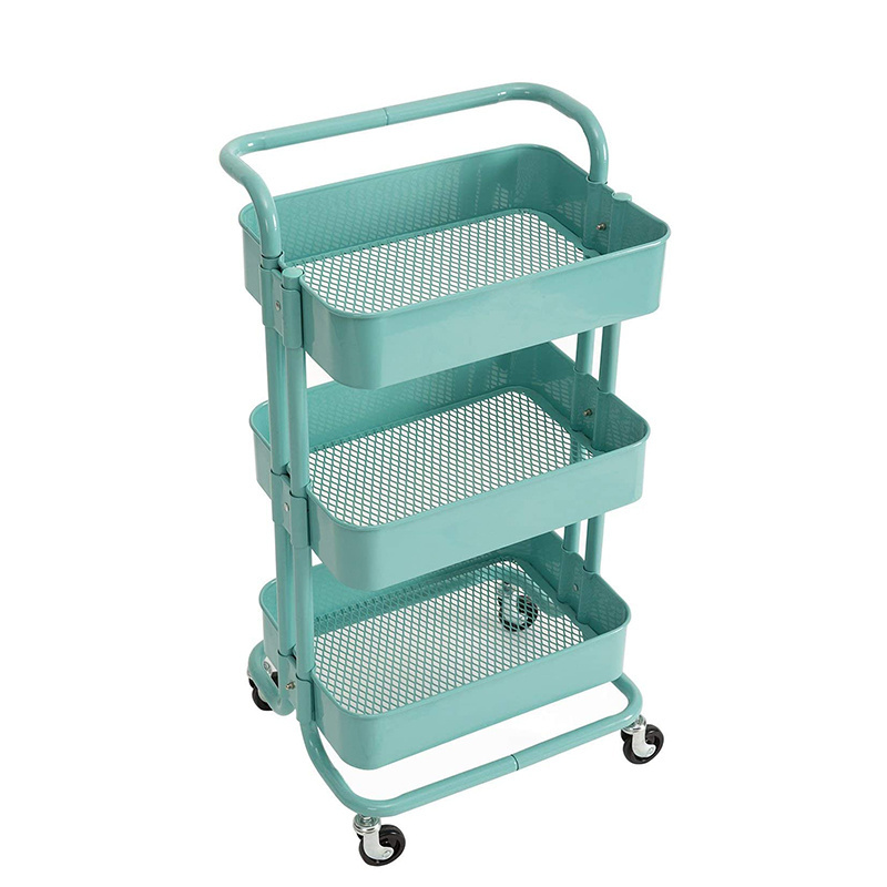 Cheap price kitchen furniture metal mesh wheels 3 tiers Auxiliary trolley cart storage mobile rolling cart