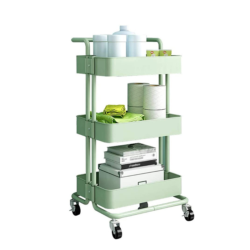 Cheap price kitchen furniture metal mesh wheels 3 tiers Auxiliary trolley cart storage mobile rolling cart