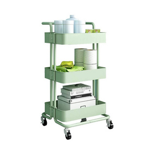 Cheap price kitchen furniture metal mesh wheels 3 tiers Auxiliary trolley cart storage mobile rolling cart