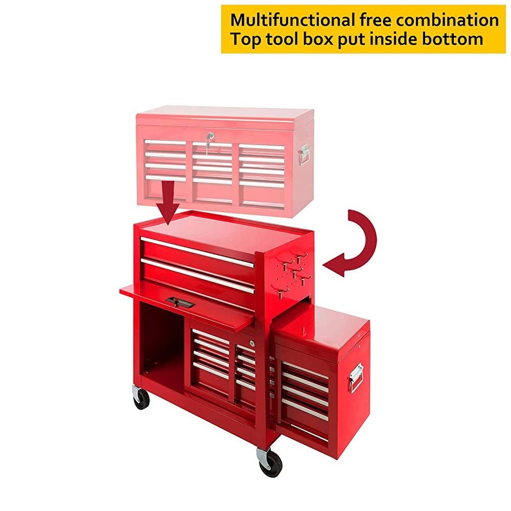 2Pcs Portable Top Chest Rolling Organizer Sliding Drawers Cabinet Keyed Locking System Tool Storage Box