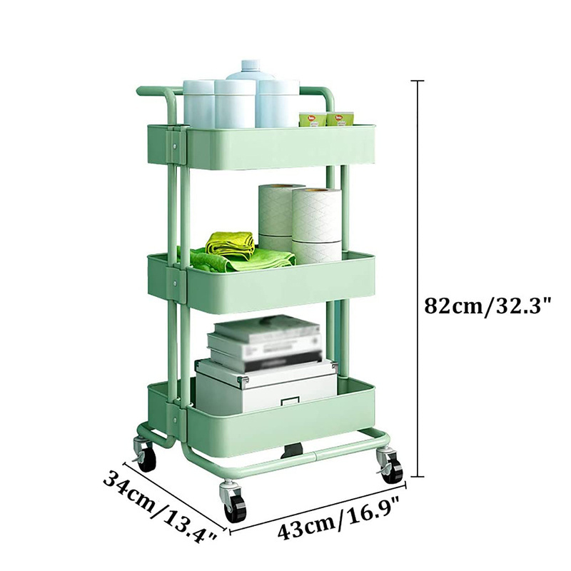 Cheap price kitchen furniture metal mesh wheels 3 tiers Auxiliary trolley cart storage mobile rolling cart