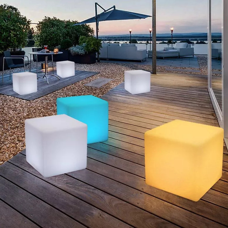 Colorful Illuminated Led Cube Chair Bar Stools Light Cube Seat LED Bar Chairs Stackable Glow Square Cube Chairs Nightclub Modern