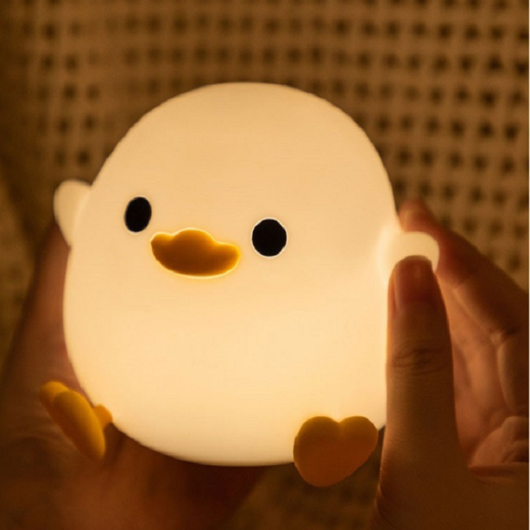 Lovely Doudou Duck Small Night Light Bedside Chargeable Sleep Pat Light 2800k Children's Timing silicone Table Lamp