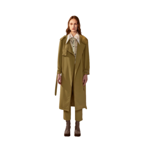 Neutral style army green loose long windbreaker trench coat (with belt)