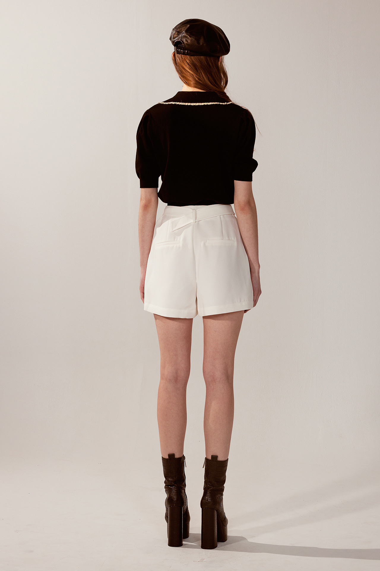 Pleated pants high-waisted loose shorts with stylish square Belt