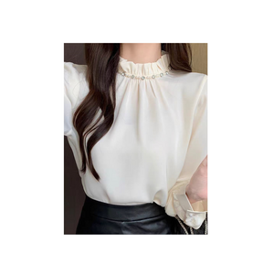 Diamond stand collar satin loose shirt women's spring and autumn temperament OL silk bottoming shirt top