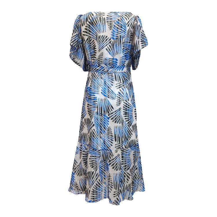 Black and Blue Printed Cross-Collar Dress