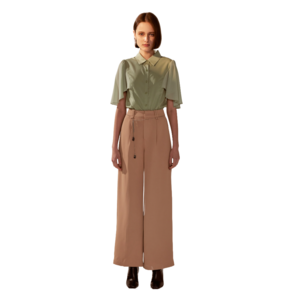 Women's Wide-Leg Suit Trousers in brown with Stylish Silver Metal Waist Belts