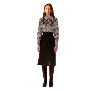 Flattering Fit and Timeless Style! A-Line Flattering Suit midi skirt with Side-Slit Hem in Classical Jacquard Fabric