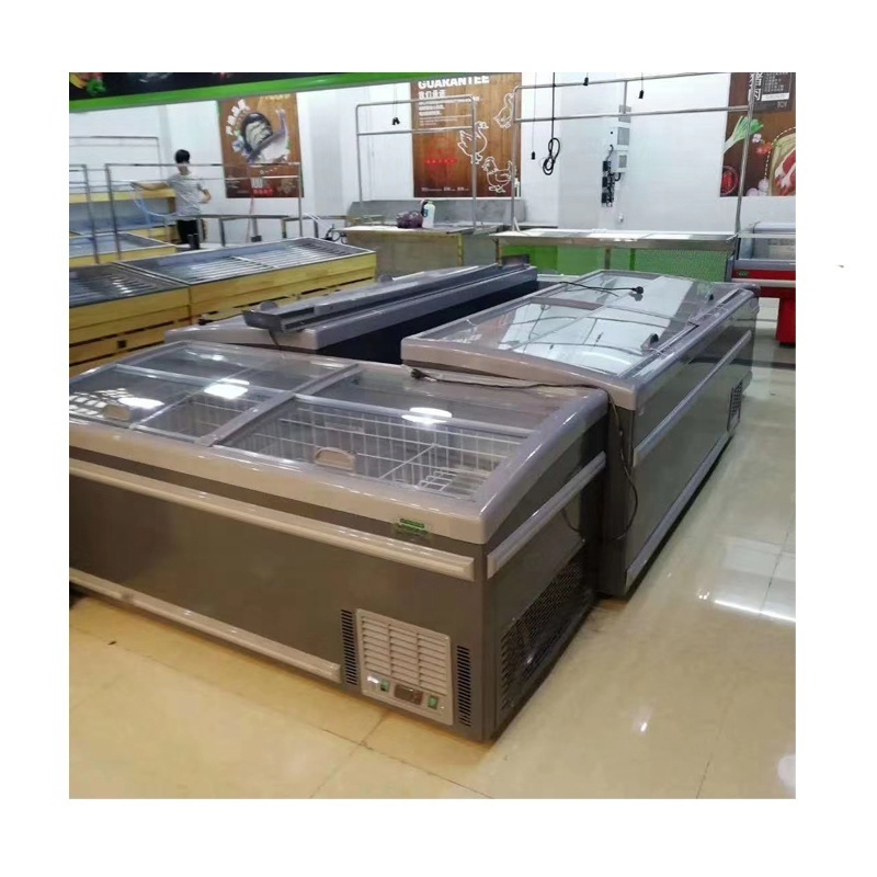 2 m commercial seafood island horizontal plate display deep freezer for supermarket