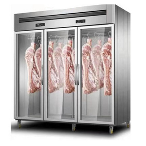 Restaurant equipment 3 glass doors 201/304 stainless steel commercial upright deli meat hanging refrigerator