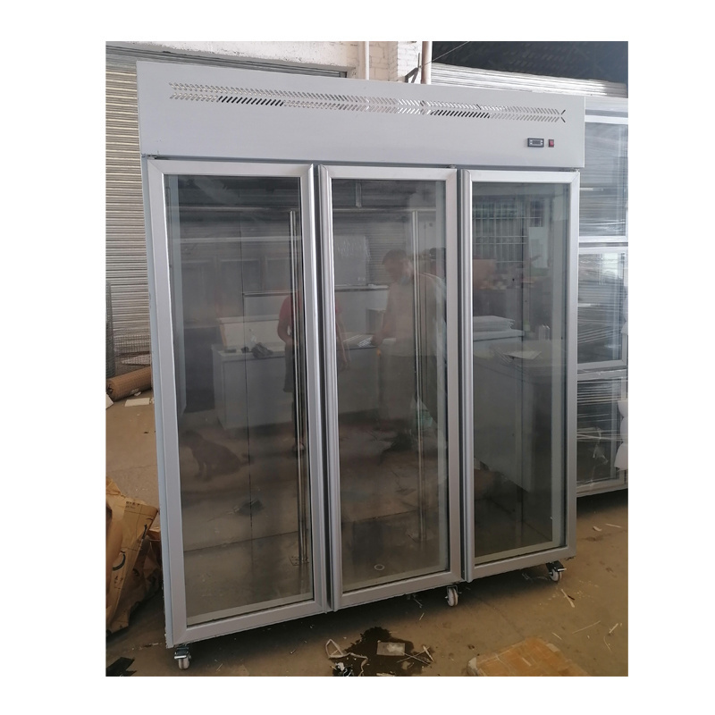 Restaurant equipment 3 glass doors 201/304 stainless steel commercial upright deli meat hanging refrigerator