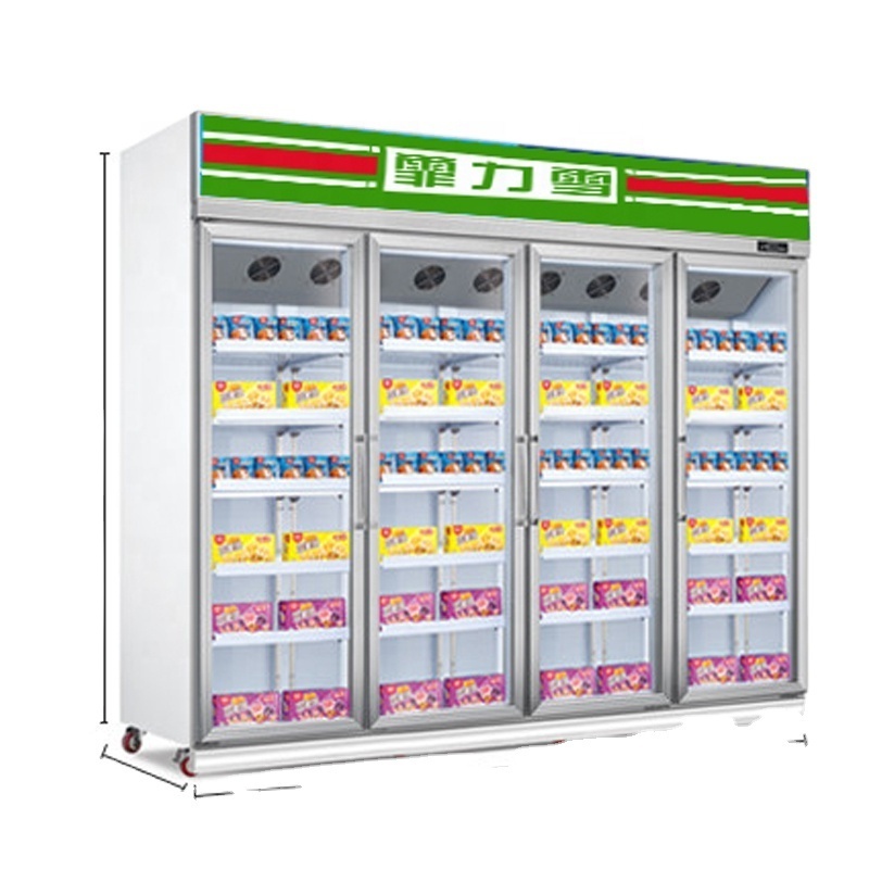 -22 degree used commercial supermarket upright 4 glass door display freezer