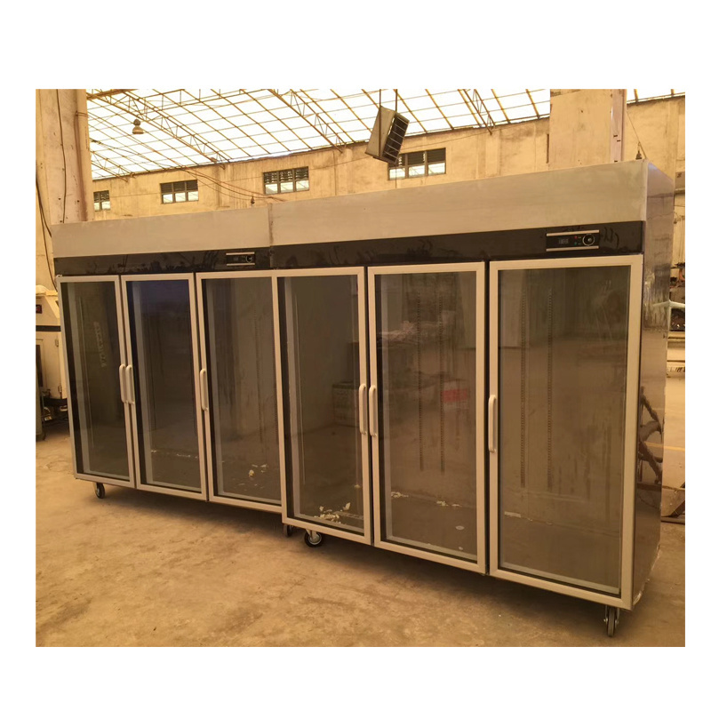 Restaurant equipment 3 glass doors 201/304 stainless steel commercial upright deli meat hanging refrigerator