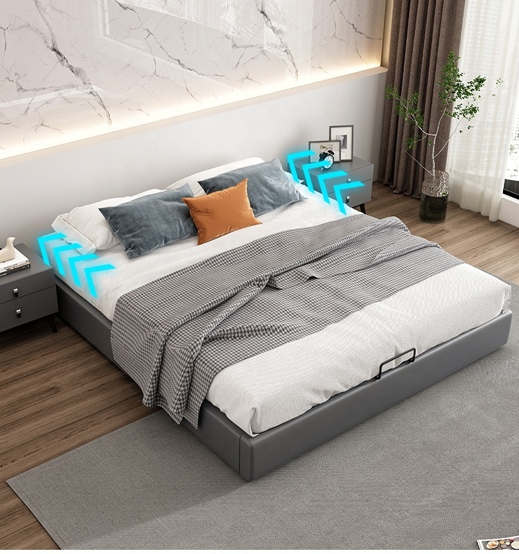 Modern Hotel Beds No Headboard King Queen Size Double Synthetic Leather Grey Bed