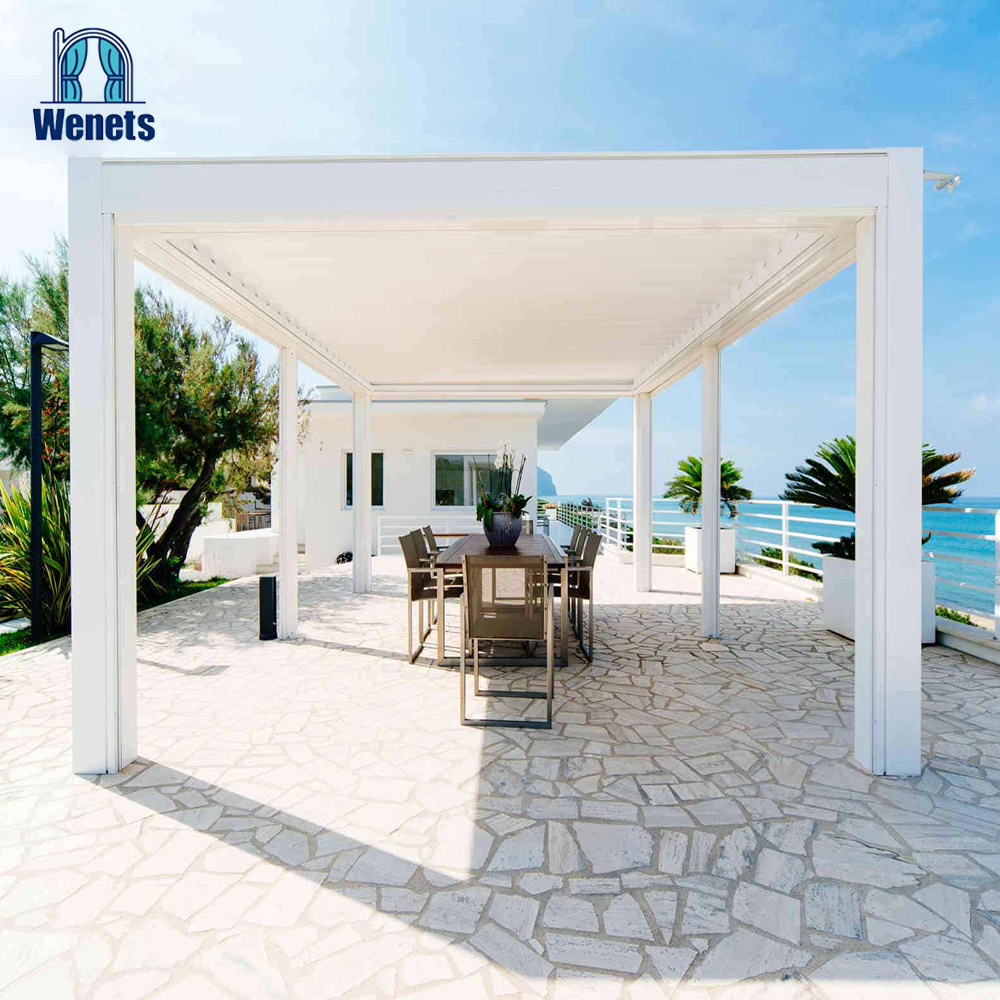 Electric Louvered Roof System Remote Controlled Motorized Aluminum Gazebo White Color