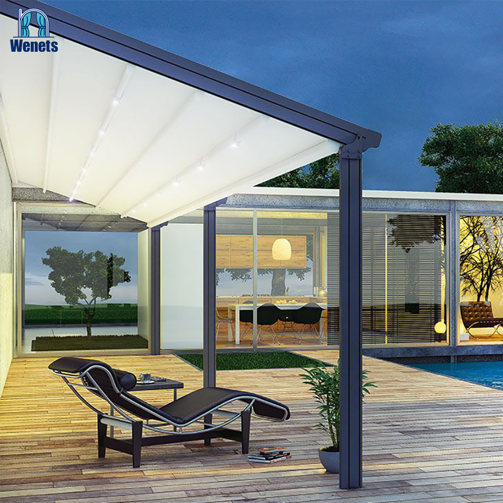 Automatic Waterproof PVC Sun Protection Patio Canopy Retractable Awnings with Led Light