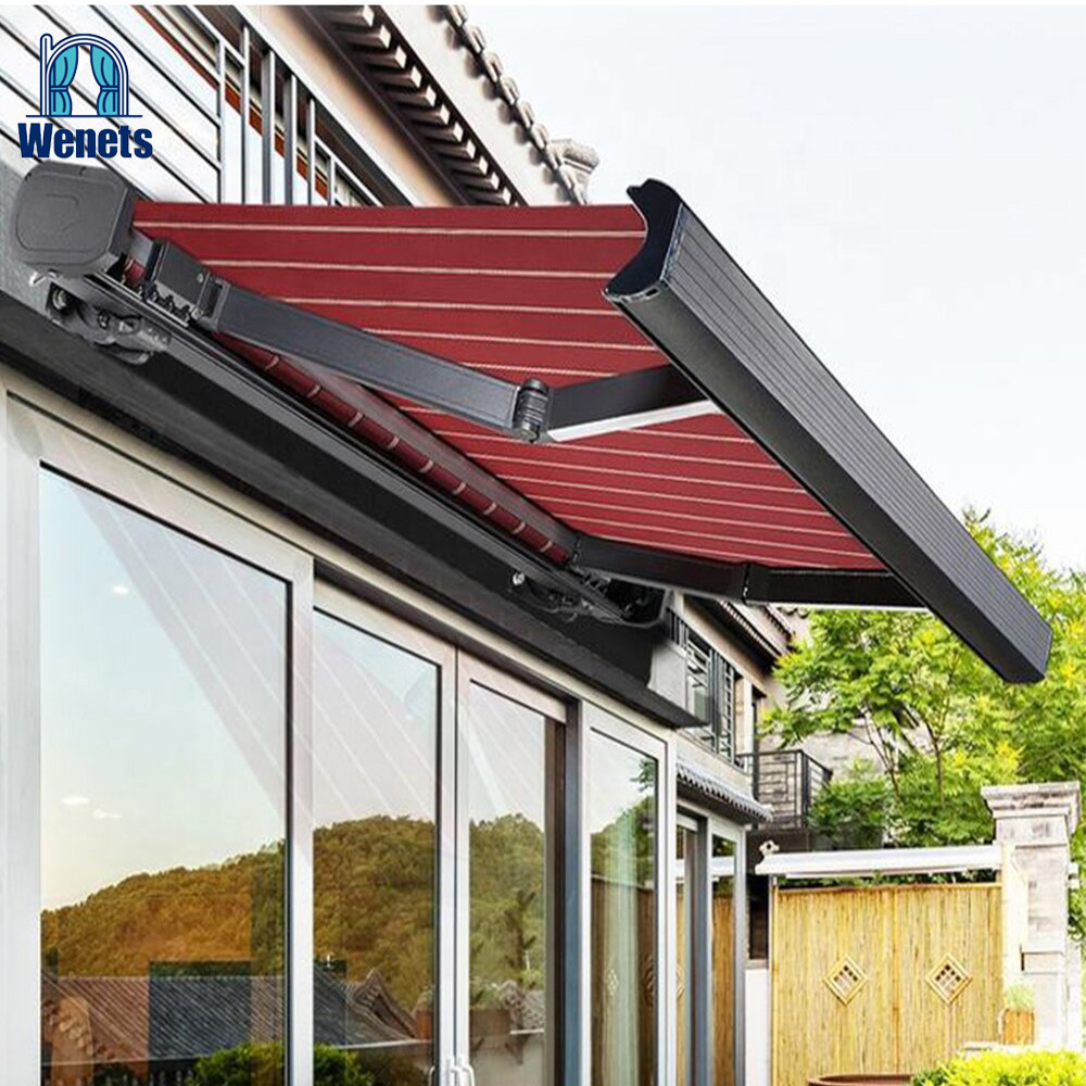 Factory price remote control full cassette awning outdoor folding arm retractable awning