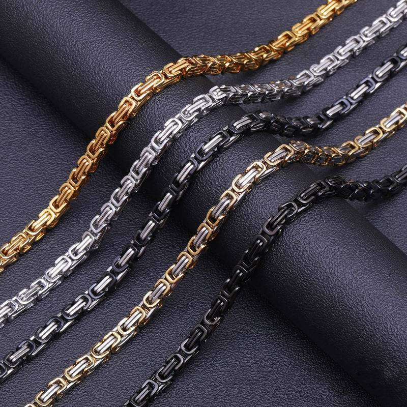 High Quality 4mm 5mm 6mm 7mm 8mm 10mm Byzantine Chain Stainless Steel Gold IP Plated Custom Byzantine Chain Necklace For Men