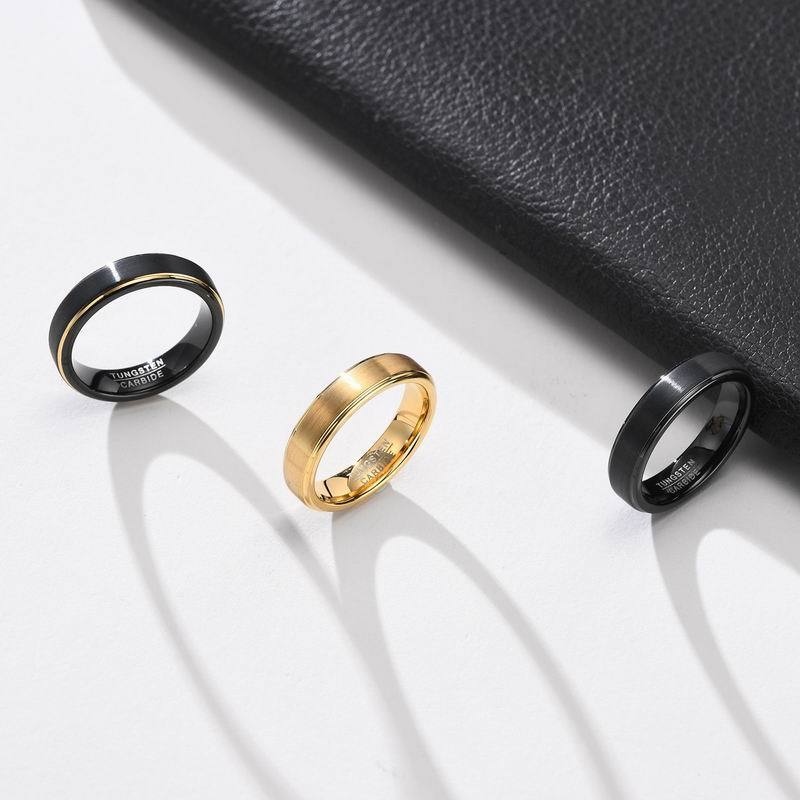 High Quality Wedding Band 18k Real Gold Plated 5mm Brushed Tungsten Rings Two Tone Black with Gold Edge Carbide Ring