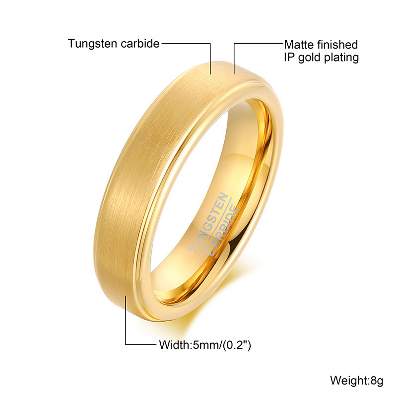 High Quality Wedding Band 18k Real Gold Plated 5mm Brushed Tungsten Rings Two Tone Black with Gold Edge Carbide Ring