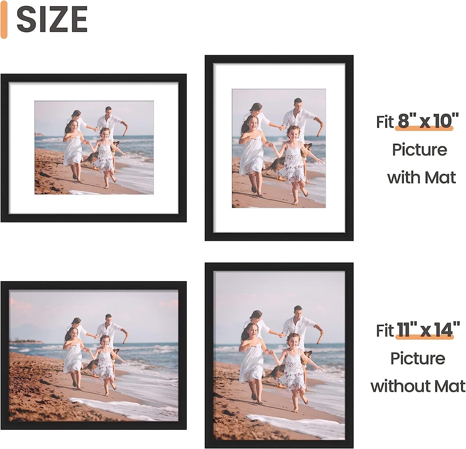 11x14 Picture Frame with Mat Display Pictures 8x10 Without Mat   Cover Wall Gallery Photo Frames