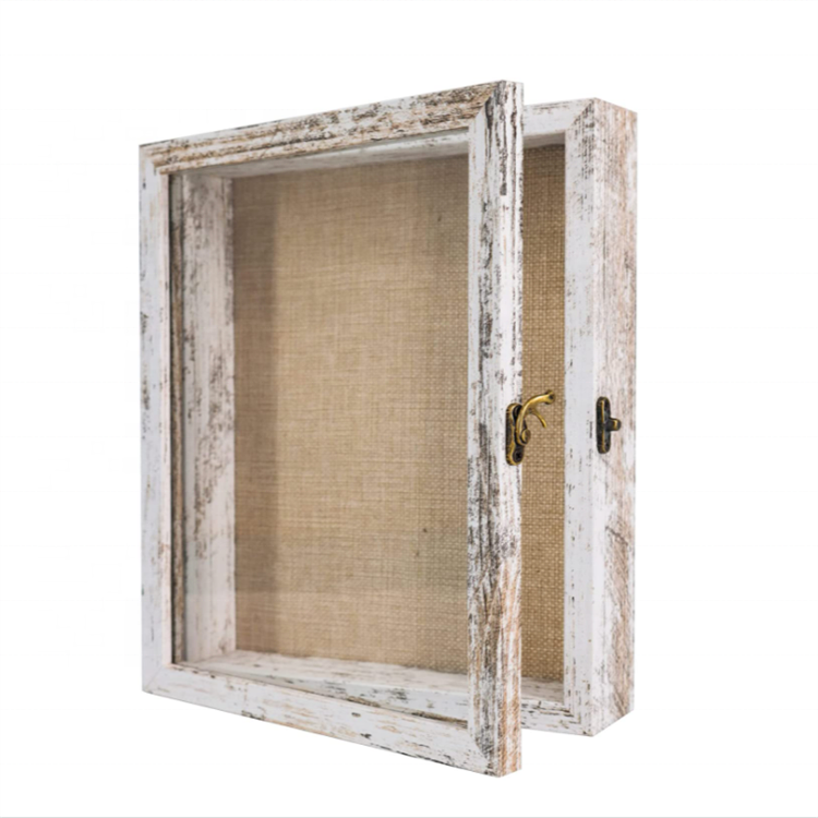 Rustic white wall 8x10 display  wood shadow frame money box for home decor