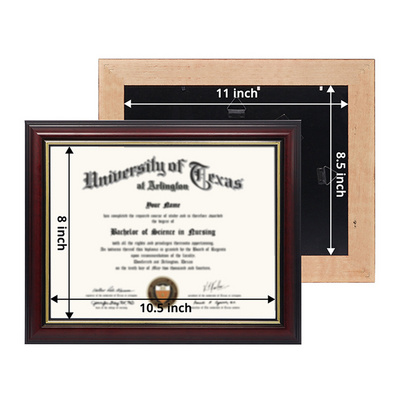 Modern Black Real Wood Frame with Gold Trim  Diploma Frame Certificate Frame 8.5 x 11