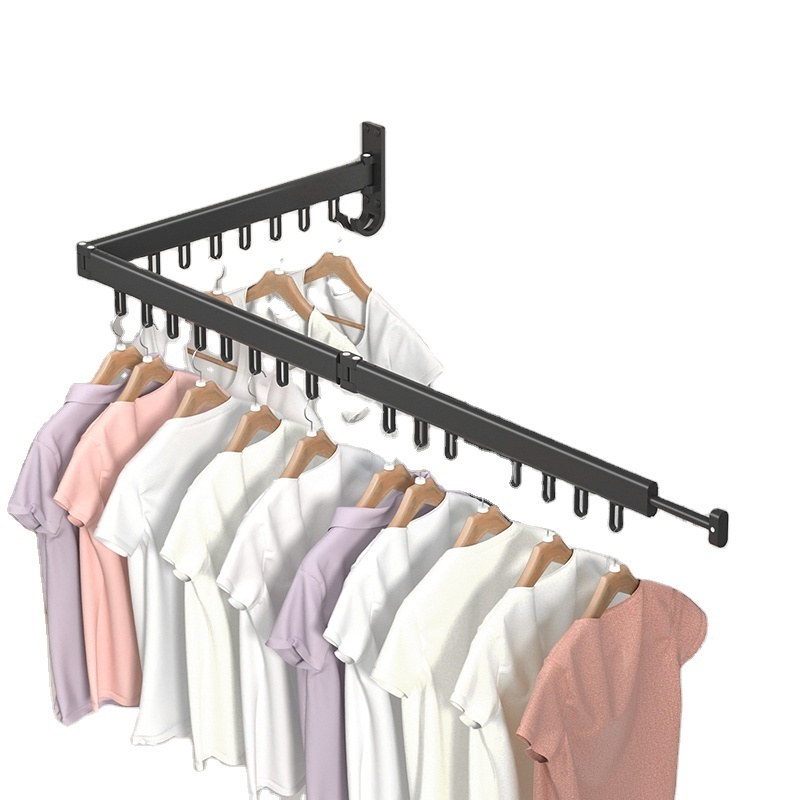 Golden Wall Mount Balcony Quilt Drying Clothes Rack Folding Hook Rack Closet Hanger Aluminum Foldable Clothes Hangers