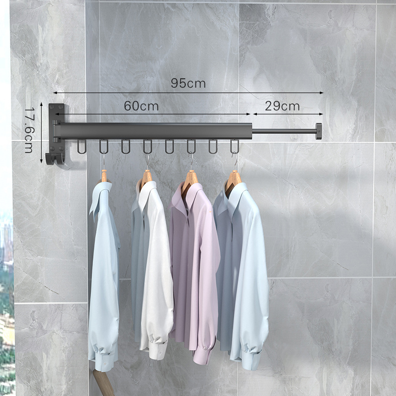 Wall Laundry Hanger Laundry Clothes Hanger Drying Rack Grey Aluminum Luxury Wall Mounted Folding Modern Foldable Rack Polygon