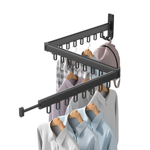 Wall Laundry Hanger Laundry Clothes Hanger Drying Rack Grey Aluminum Luxury Wall Mounted Folding Modern Foldable Rack Polygon