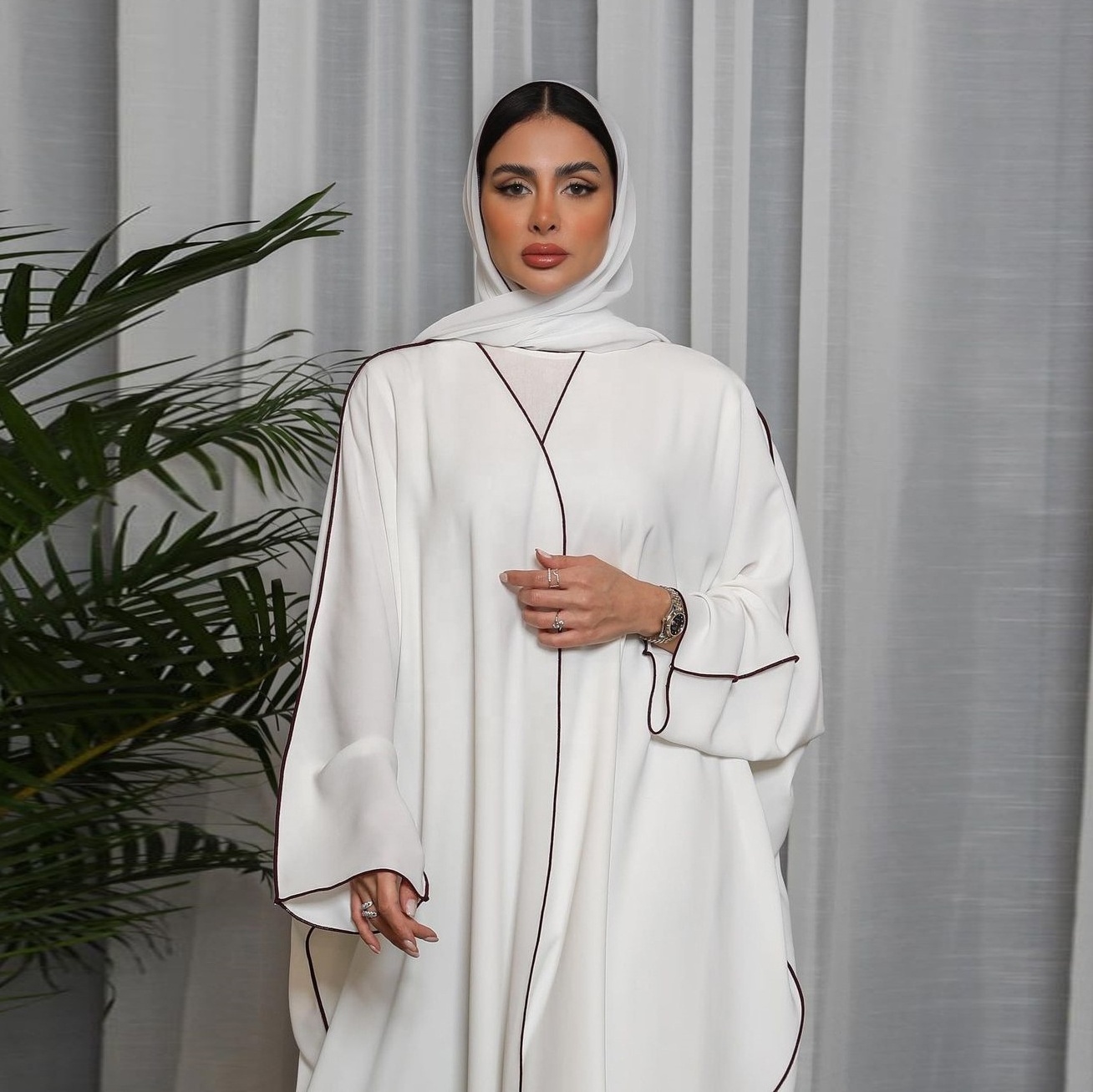 Wholesale 2024 islamic arabic muslim qatar plain White abaya for Dubai women