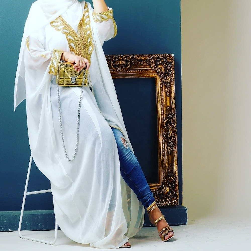 Customized New Abaya design Islamic Arab white abayas Bisht for Muslim Women