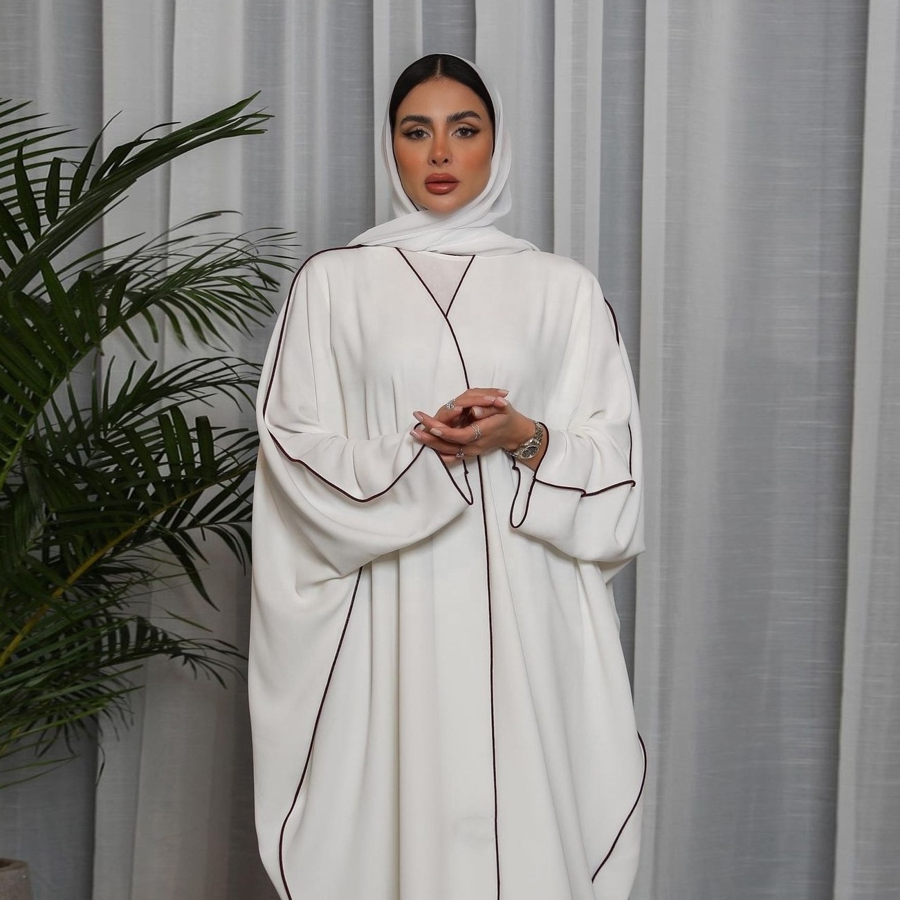 Wholesale 2024 islamic arabic muslim qatar plain White abaya for Dubai women